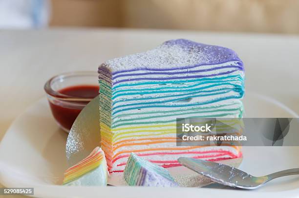 Rainbow Crepe Cake Stock Photo - Download Image Now - Baked, Bakery, Blue