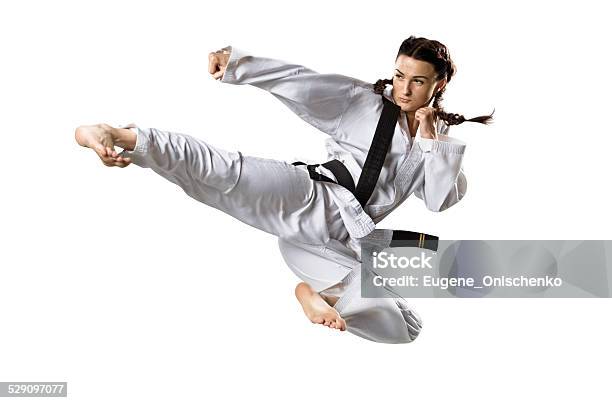 Professional Female Karate Fighter Isolated On White Stock Photo - Download Image Now