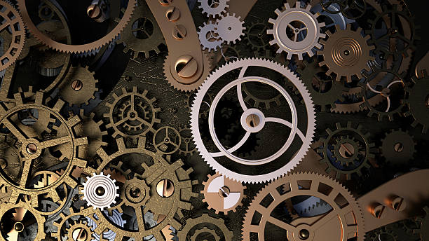 istock metal cogwheels a clockwork. Macro, extreme closeup clock mechanism 529098549
