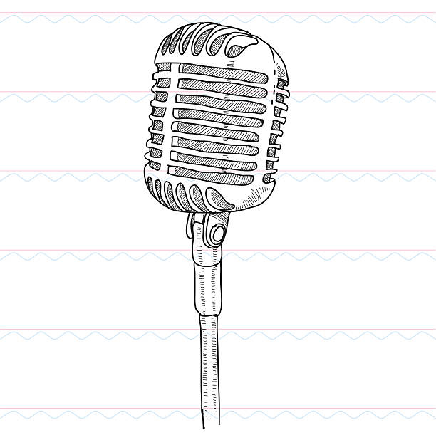 illustrations, cliparts, dessins animés et icônes de croquis, microphone, son musict  - ding