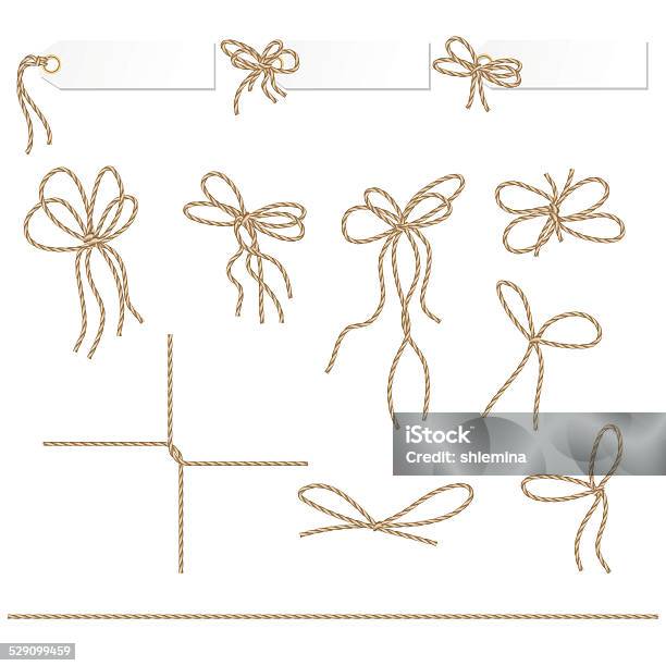 Collection Of Ribbons Ahd Bows In Rope Style Stock Illustration - Download Image Now - String, Rope, Tied Bow