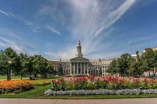 Denver, CO, United States - September 23, 2005: Denver's City and County Building was completed in 1932. The completion of the grand, classical building culminated a 30-year process to define the Civic Center as the heart of city government and its cultural center