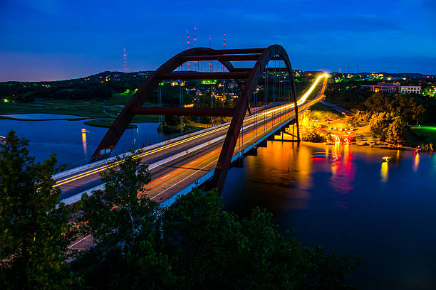 istock Lights over 360 Bridge on a calm Austin , Texas Night 529112683