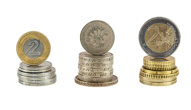 istock Stack of polish zloty pound and euro coins 529113067