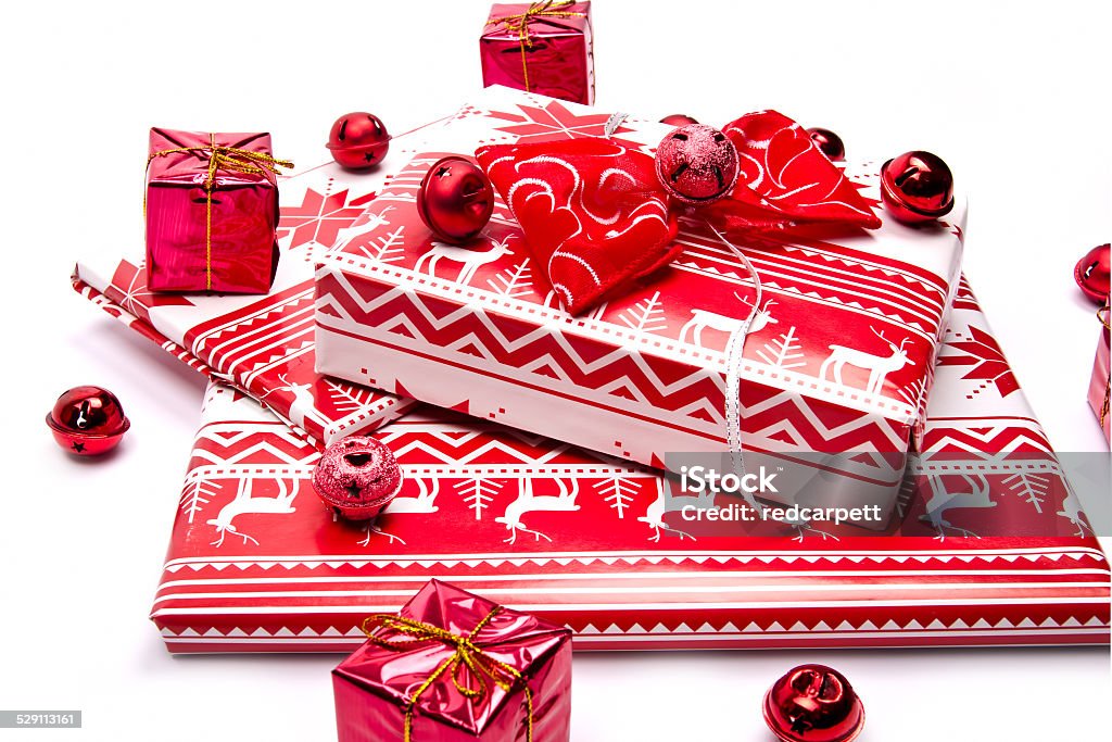 wrapped gift boxes colorful Christmas decoration accessories for the holiday spirit Animal Sleigh Stock Photo