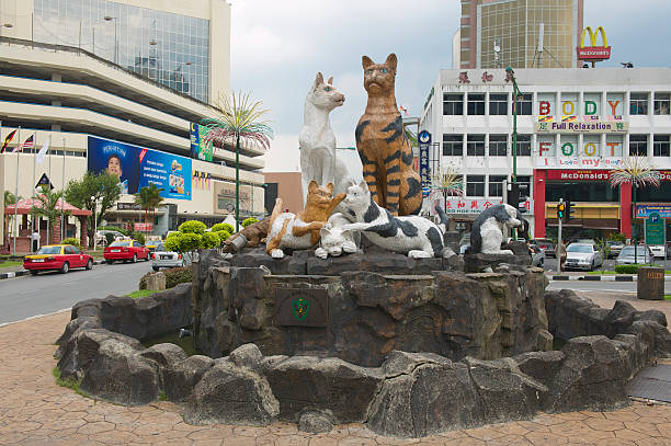 Kuching, Malaysia - August 26, 2009: Cats monument at the downtown on August 26, 2009, Kuching, Malaysia. Due to abundance of cats in the area Kuching is often called  \