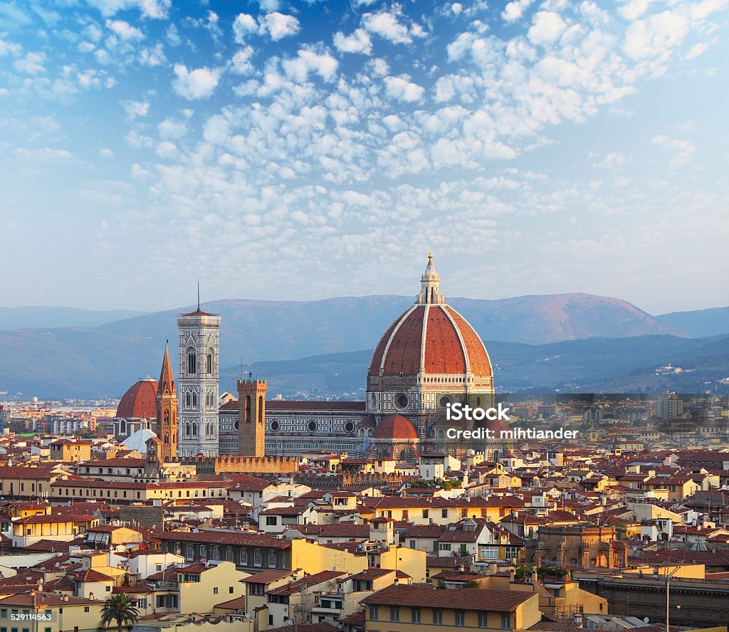 Florence Cathedral Santa Maria del Fiore at sunrise. Florence, Italy Architectural Dome Stock Photo