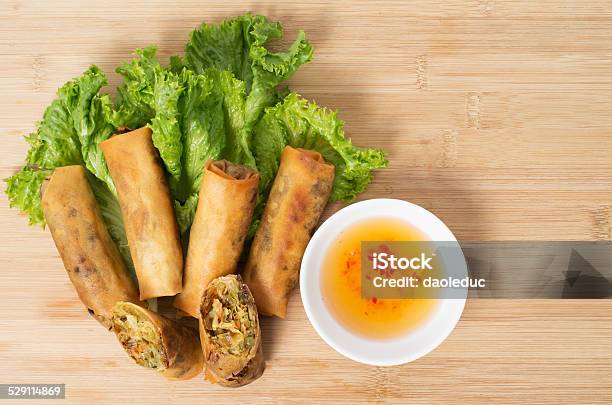 Vegeratian Egg Rolls Gio Vegetarian Father Stock Photo - Download Image Now - Sour Taste, Spring Roll, Sweet Food