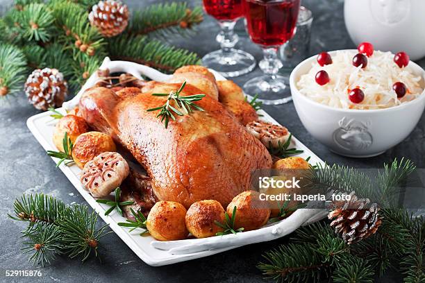 Christmas Roast Duck Stock Photo - Download Image Now - Goose Meat, Christmas, Cooked