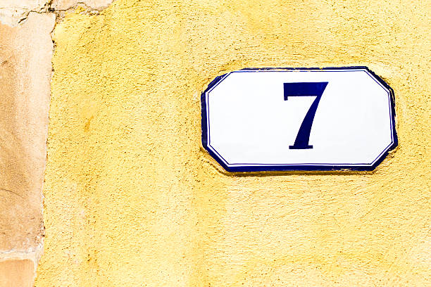 istock Number 7 Vintage Ceramic Street Address Tile, Old Yellow Wall 529116708