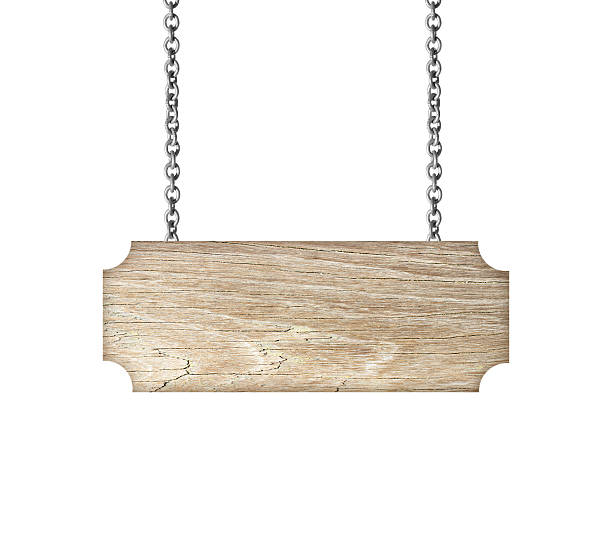 istock Wooden sign hanging on a chain isolated on white 529117527