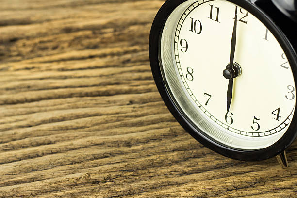 istock Alarm clock on wooden background 529121166
