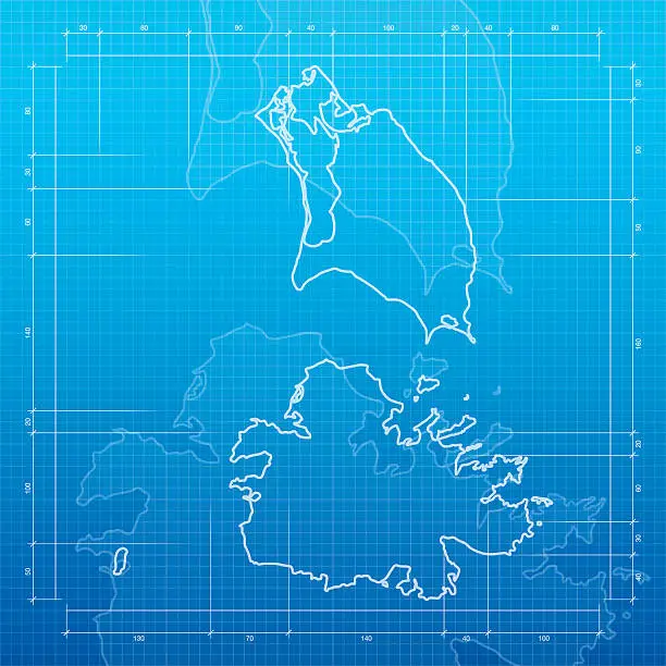 Vector illustration of Antigua and Barbuda map on blueprint background