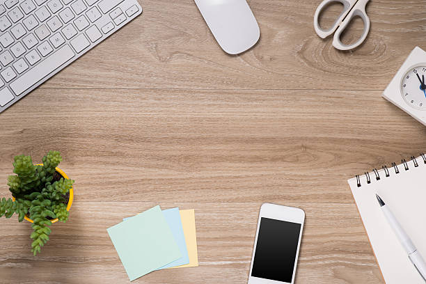 Desktop mix on a wooden office table