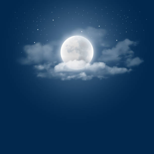 Moonlight night Mystical Night sky background with full moon, clouds and stars. Moonlight night. Vector illustration. planetary moon illustrations stock illustrations