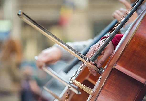 istock Closeup of musicians hands playing on a contrabass 529126564