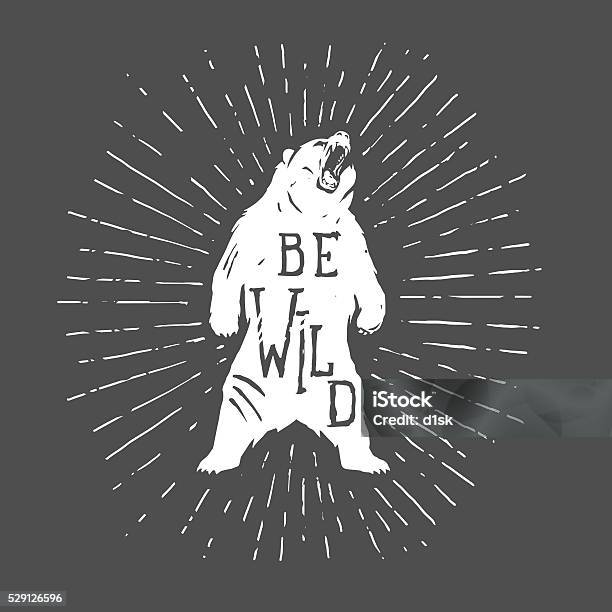 Bear Vintage Illustration With Slogan Stock Illustration - Download Image Now - Bear, Illustration, In Silhouette