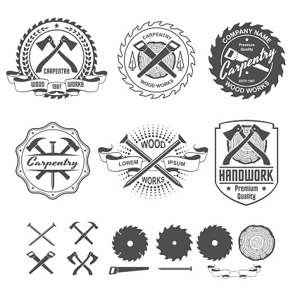 Carpentry labels emblems and design elements