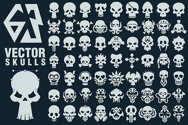 Skull Vector Shapes Collection A collection of 63 vector shapes in different styles. Great for halloween, rockers, bikers, danger and warning signs, games, tattoo design. cartoon skull stock illustrations