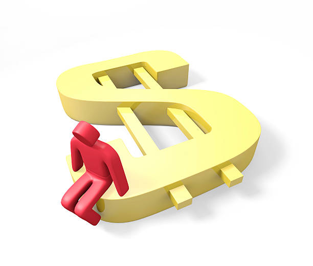 istock Abstract man sitting on a huge golden dollar sign 529129295
