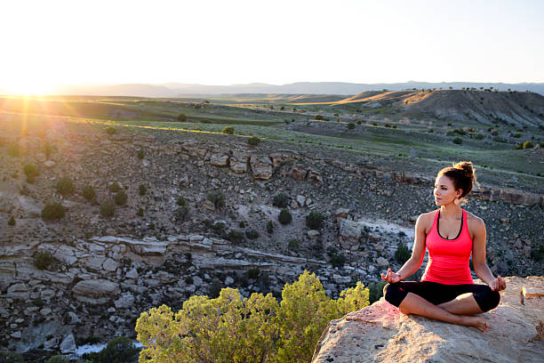 istock Young Woman Yoga Lotus Pose in Desert 529129996