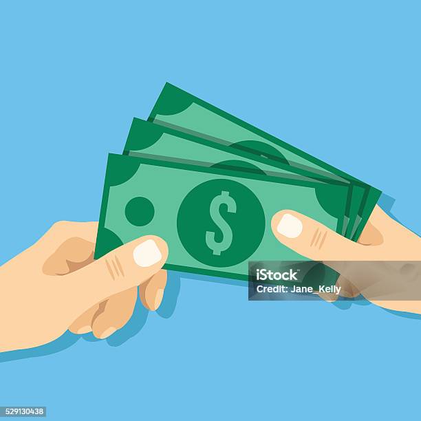 Hand Giving Cash To Another Hand Flat Illustration Vector Illustration Stock Illustration - Download Image Now