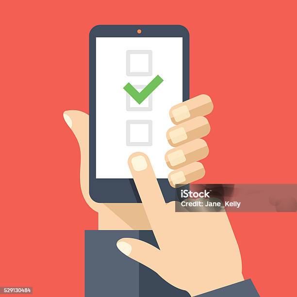 Checkboxes On Smartphone Screen Checkboxes And Checkmark Flat Vector Illustration Stock Illustration - Download Image Now