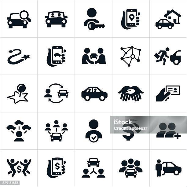 Ridesharing And Carpooling Icons Stock Illustration - Download Image Now - Icon Symbol, Car, Driving