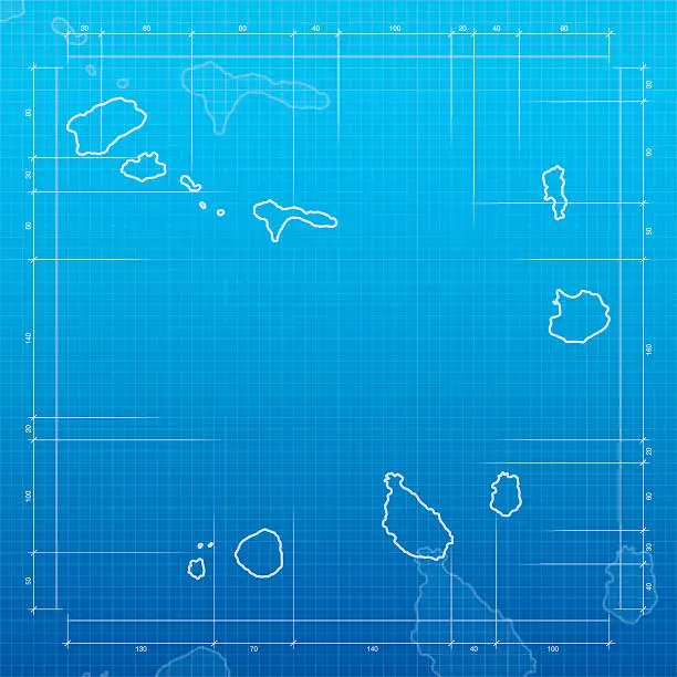 Vector illustration of Cape Verde map on blueprint background