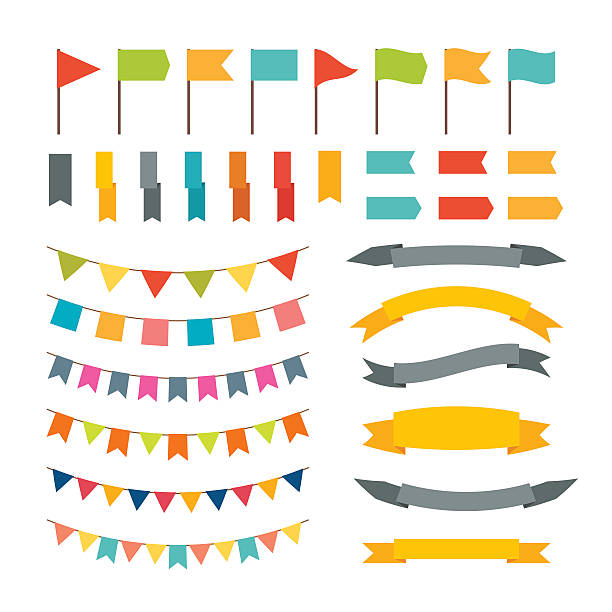 collection of flags garland. vector design elements - kutlama etkinliği illüstrasyonlar stock illustrations