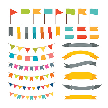 Collection of flags garland. Vector design elements. Buntings and flags. Holiday set. Vector illustration