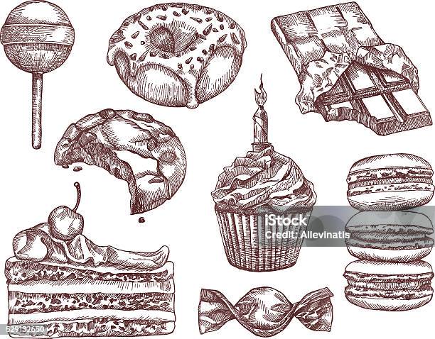 Confectionery Sketches Hand Drawing Stock Illustration - Download Image Now - Drawing - Art Product, Candle, Retro Style