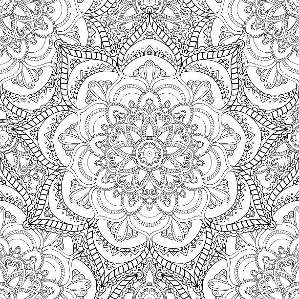 Coloring pages for adults.Decorative hand drawn doodle nature ornamental Coloring pages for adults. Coloring book.Decorative hand drawn doodle nature ornamental mandala vector sketchy seamless pattern.Islam, Arabic, Indian, turkish, pakistan, chinese, ottoman motifs adult coloring pages mandala stock illustrations