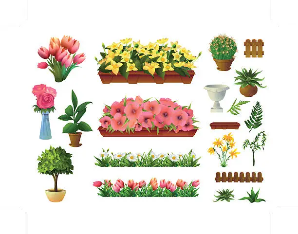 Vector illustration of Plants and flowers elements