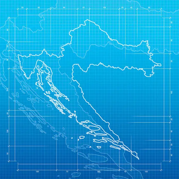 Vector illustration of Croatia map on blueprint background