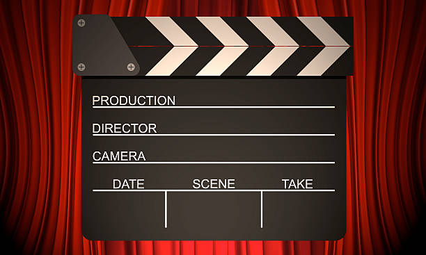 Movie clapperboard on a red