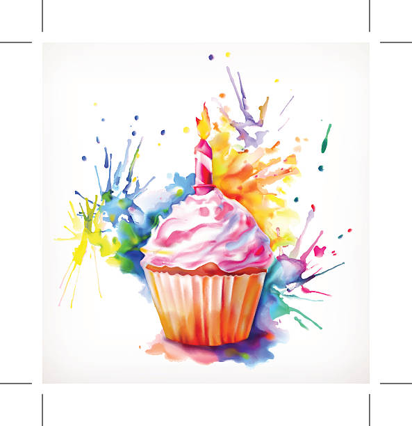 페스티브 컵케잌, 캔들 - cupcake sugar isolated on white white background stock illustrations