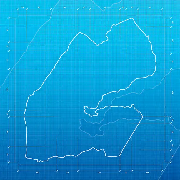 Vector illustration of Djibouti map on blueprint background