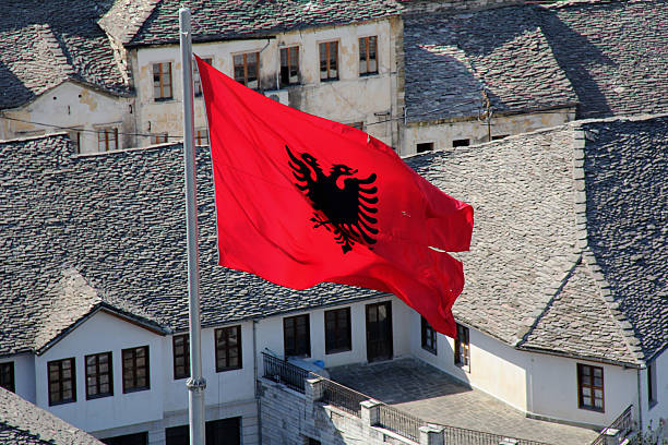 Flag of Albania stock photo