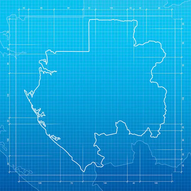 Vector illustration of Gabon map on blueprint background