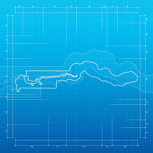 Vector illustration of Gambia map on blueprint background