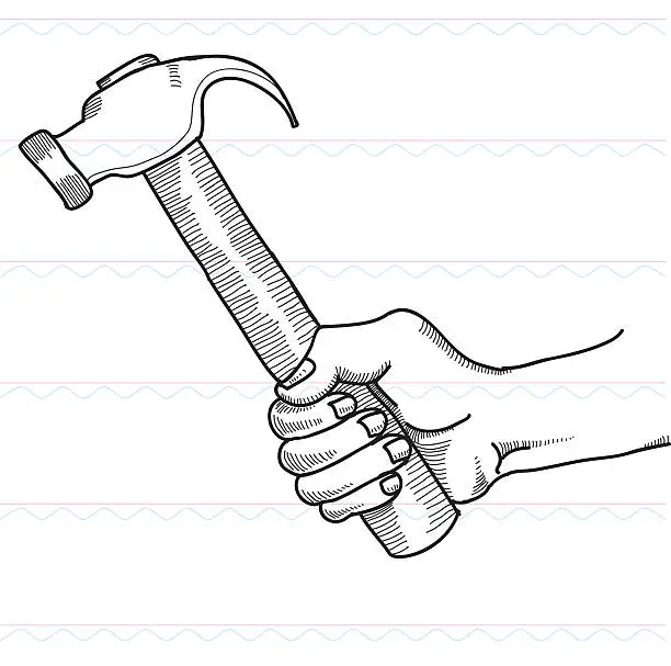 Vector illustration of Sketch,Hammer, hand, hit