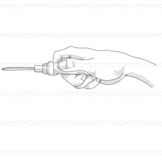 Vector illustration of Sketch,Screwdriver, hand