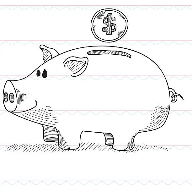 Vector illustration of Sketch,piggy bank, pigs, coin