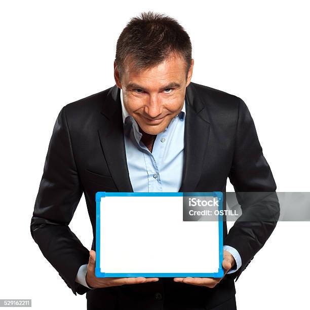 One Business Man Holding Showing Whiteboard Stock Photo - Download Image Now - Adult, Adults Only, Banner - Sign