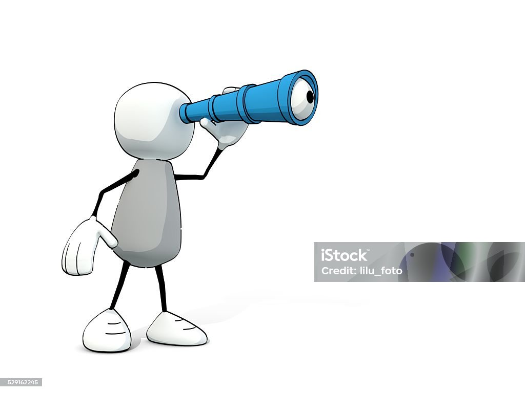 little sketchy man with blue telescope Adult Stock Photo