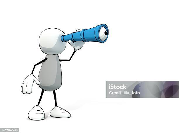 Little Sketchy Man With Blue Telescope Stock Photo - Download Image Now - Adult, Adults Only, Binoculars