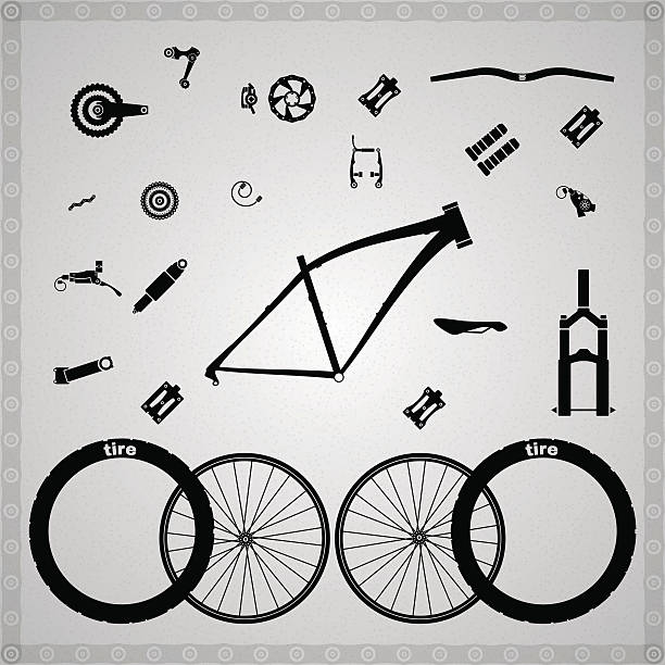Bicycle components. Bicycle components of different types. switching places illustrations stock illustrations