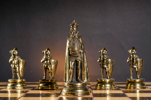 Some Chess Metallic Pieces on Their Board