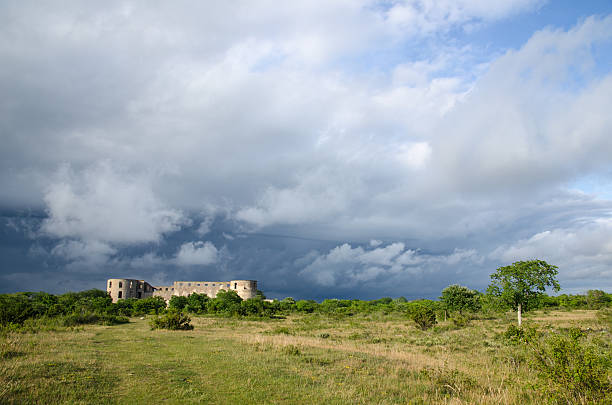 Borgholm castle ruin in Sweden with bad weather approaching